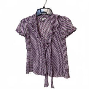 Banana Republic Purple Geometric Romantic Lightweight Ruffle Blouse Small Petite